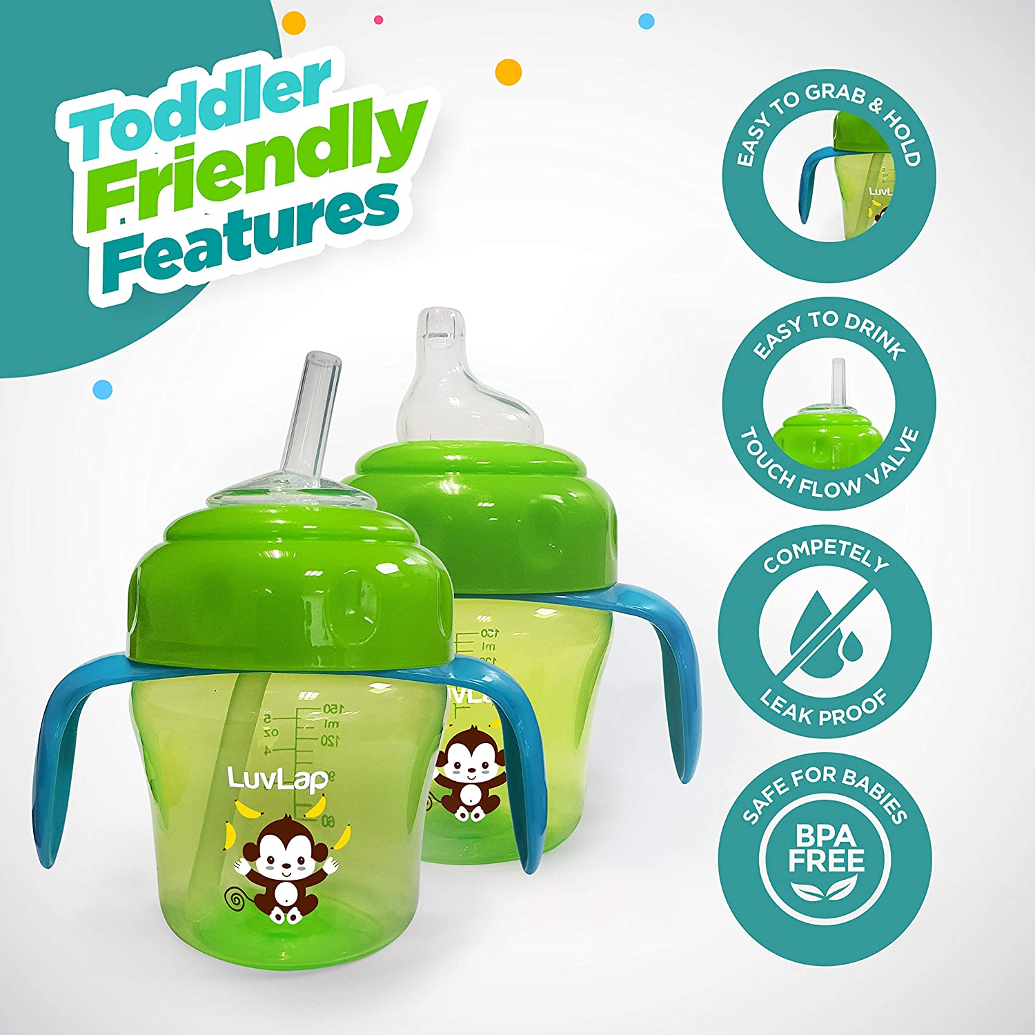 LuvLap-Banana-Time-Sipper-with-Spout-and-Straw-Green-150-2