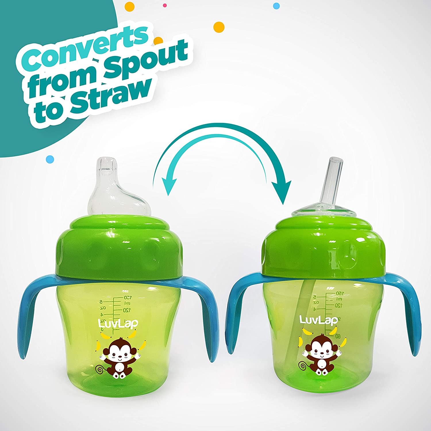 LuvLap-Banana-Time-Sipper-with-Spout-and-Straw-Green-150-3