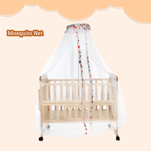 Mee Mee Wooden Baby Cot with Mosquito Net Forever Baby